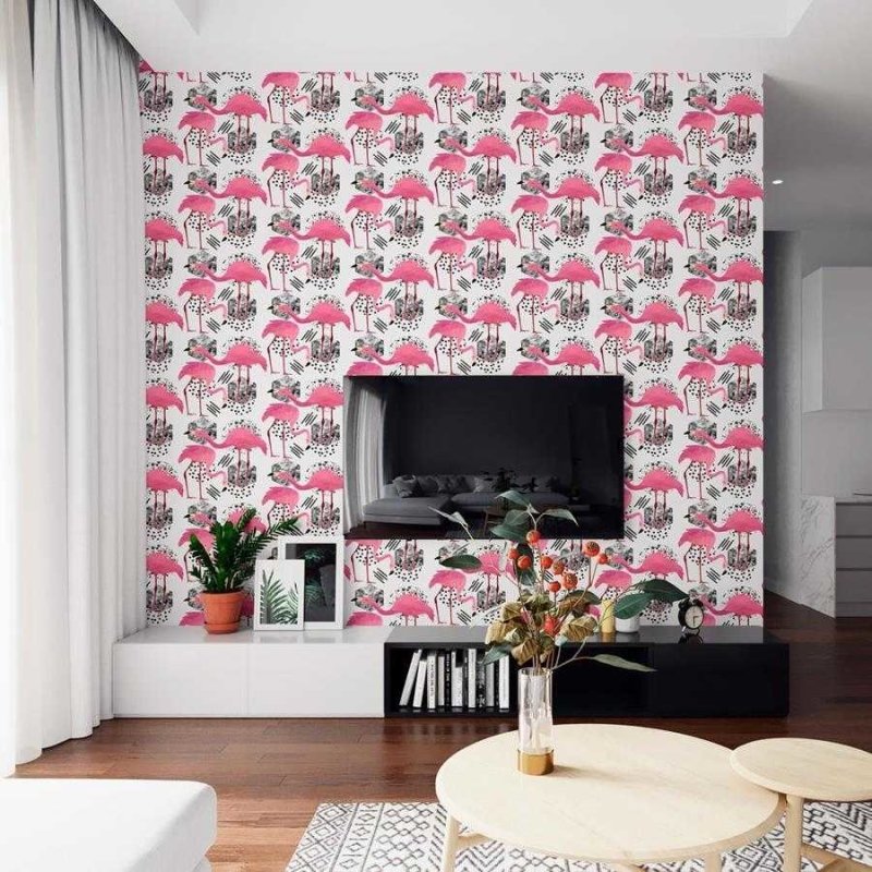 Papel de Parede Adesivo Flamingos Geométrico N06035 - Papel na Parede