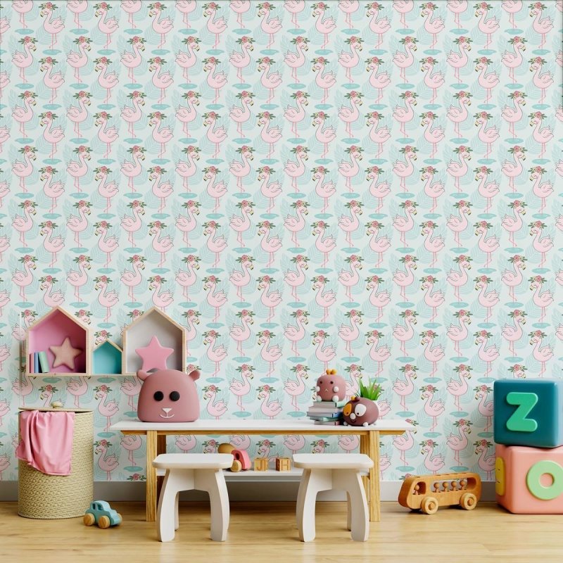 Papel de Parede Adesivo Flamingos para as Crianças N09086 - Papel na Parede