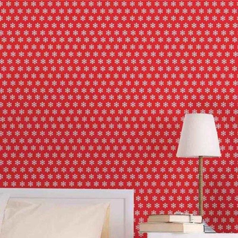 Papel de Parede Adesivo Floco De Neve Natalino Vermelho 847596225 - Papel na Parede