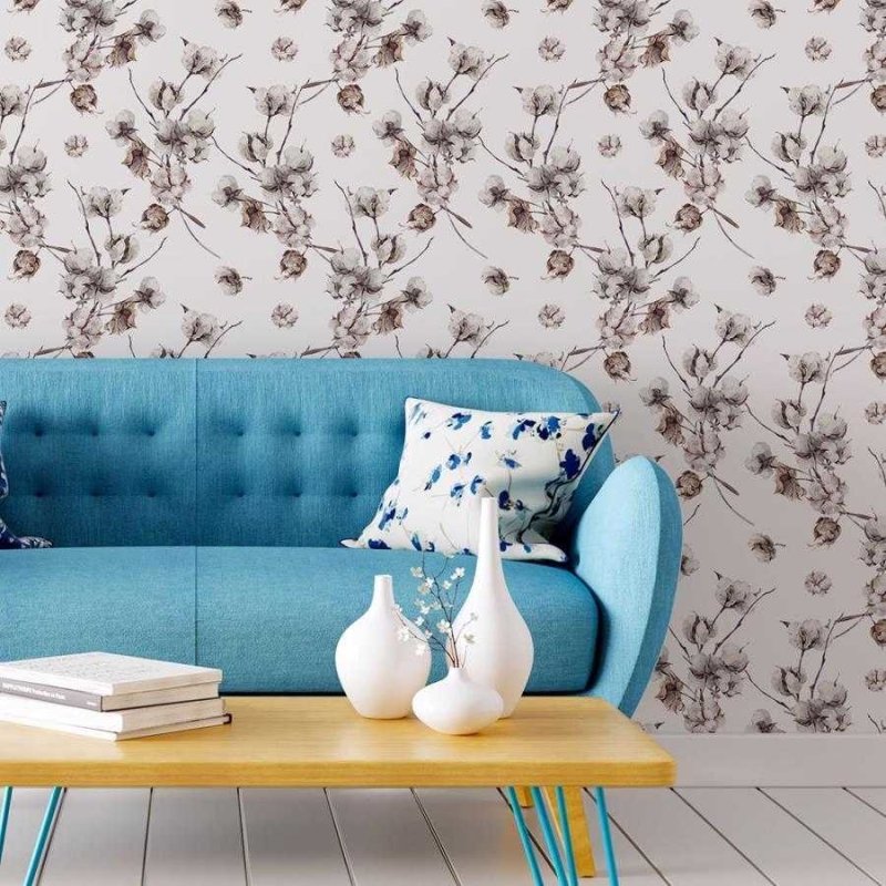 Papel de Parede Adesivo Flor de Algodão em Nude N06049 - Papel na Parede