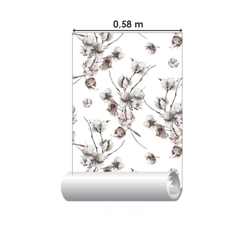 Papel de Parede Adesivo Flor de Algodão em Nude N06049 - Papel na Parede