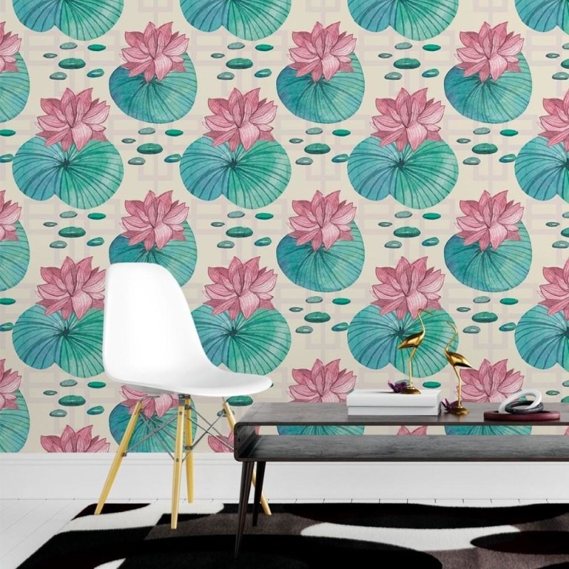 Papel de Parede Adesivo Flor de Lótus Aquarela N015108 - Papel na Parede