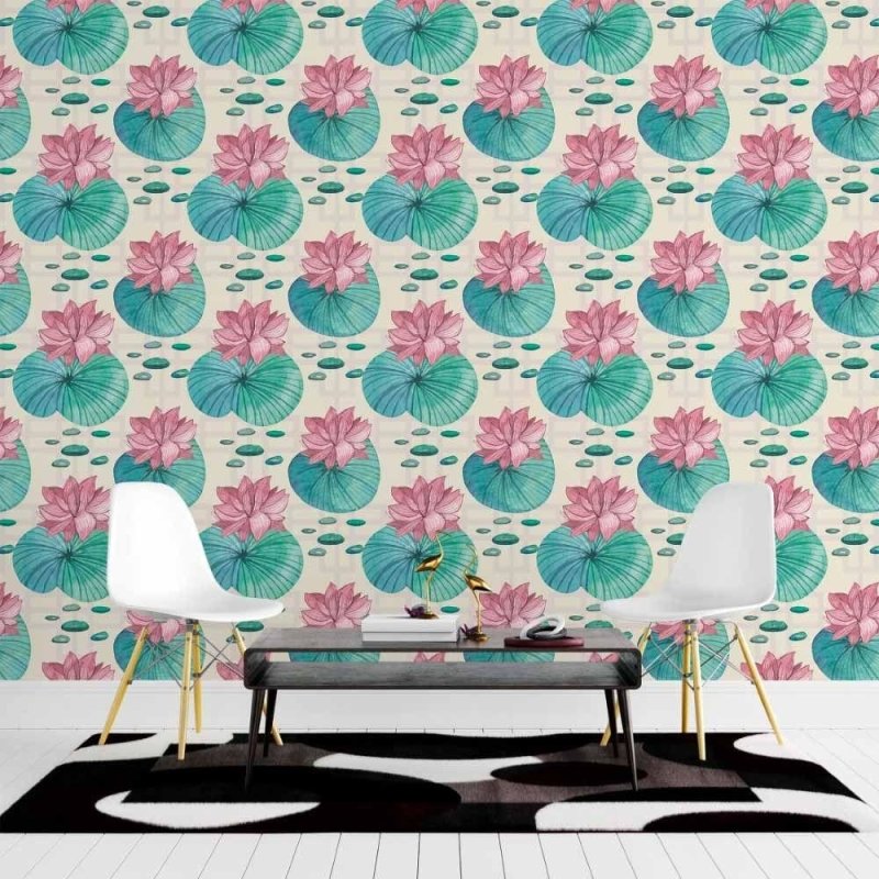 Papel de Parede Adesivo Flor de Lótus Aquarela N015108 - Papel na Parede