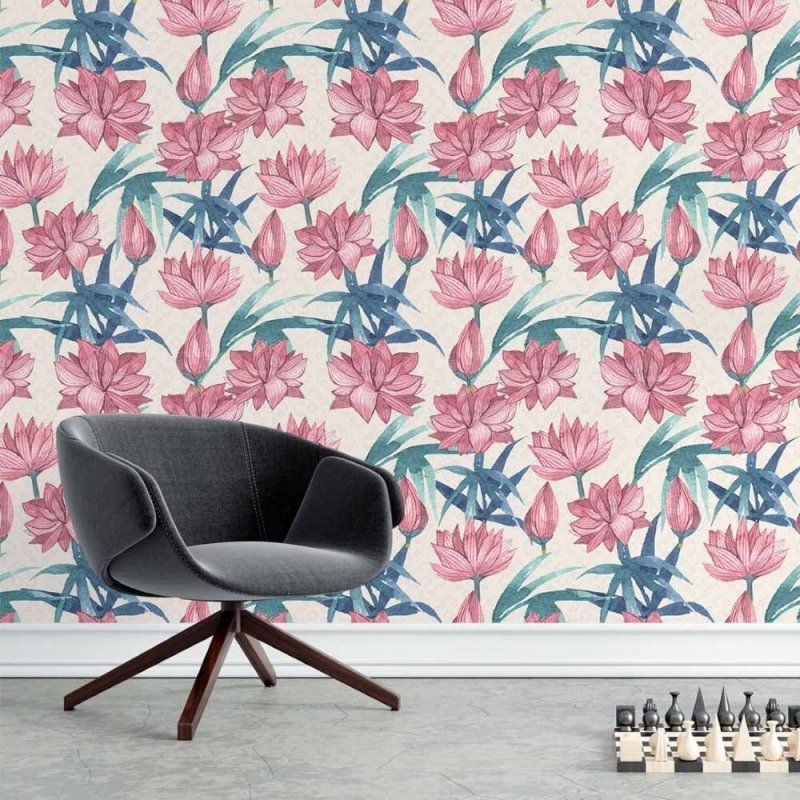 Papel de Parede Adesivo Flor de Lótus Aquarela N015109 - Papel na Parede