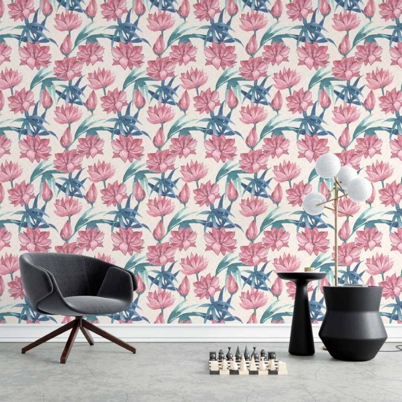 Papel de Parede Adesivo Flor de Lótus Aquarela N015109 - Papel na Parede