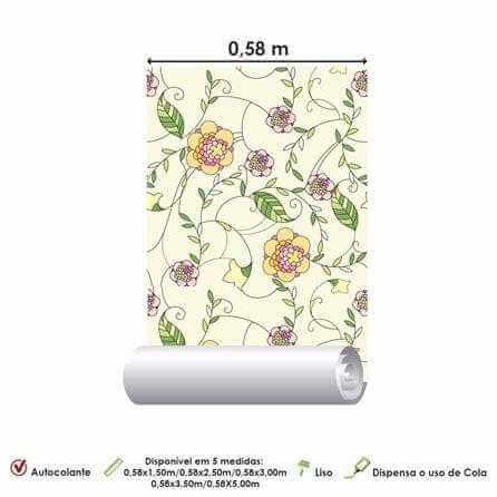Papel de Parede Adesivo Floral Amarelo 1459 - Papel na Parede