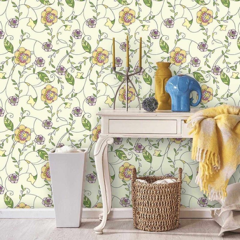 Papel de Parede Adesivo Floral Amarelo 1459 - Papel na Parede