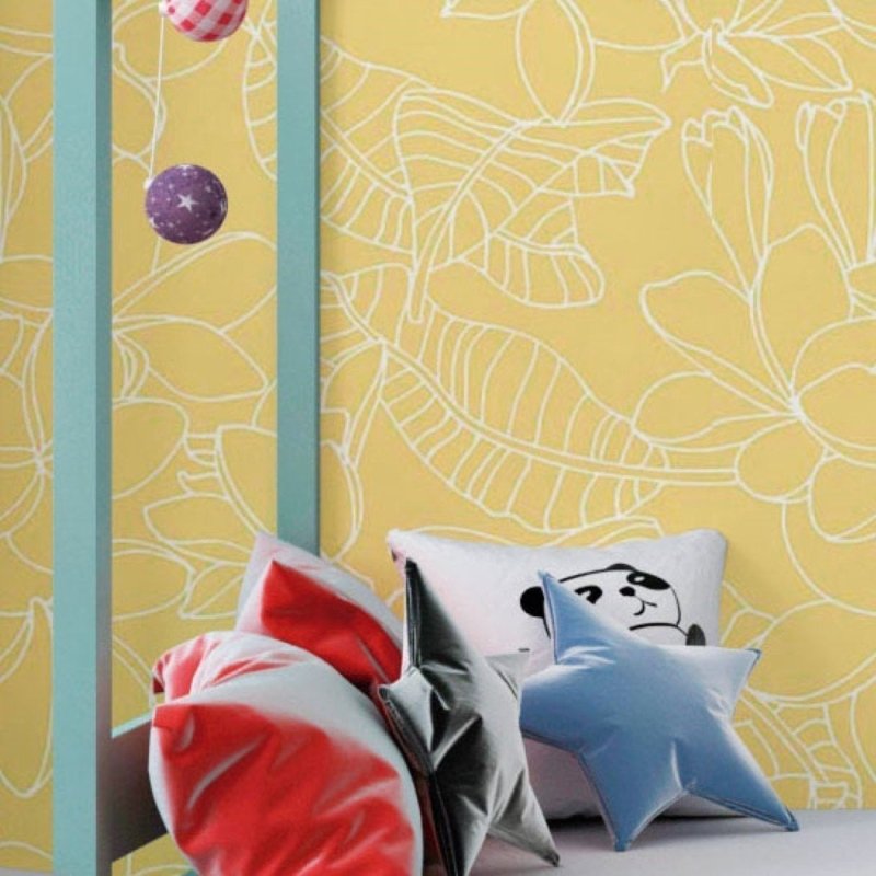 Papel de Parede Adesivo Floral Amarelo N018129 - Papel na Parede