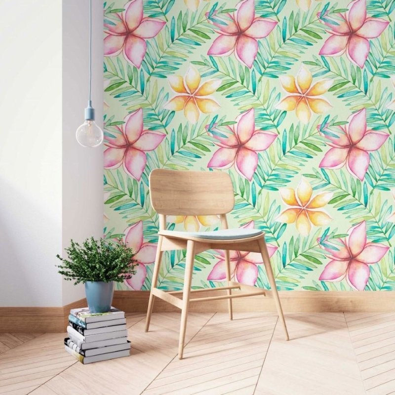 Papel de Parede Adesivo Floral Aquarela Folhas N014192 - Papel na Parede