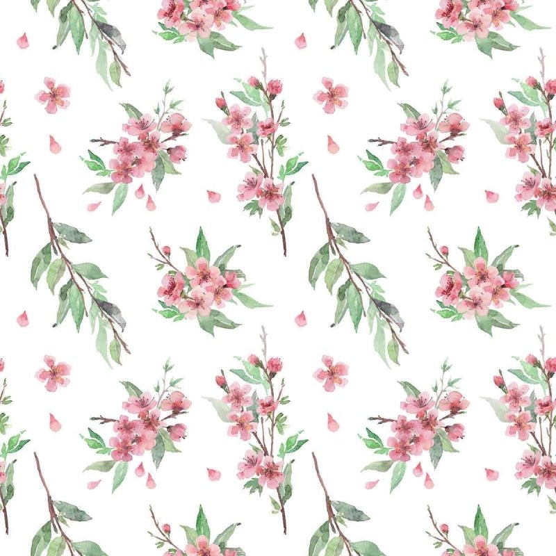 Papel de Parede Adesivo Floral Aquarela Ramos Rosa N07014 - Papel na Parede