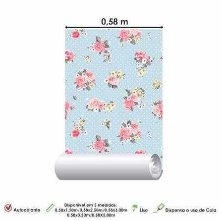 Papel de Parede Adesivo Floral Azul 146832677 - Papel na Parede