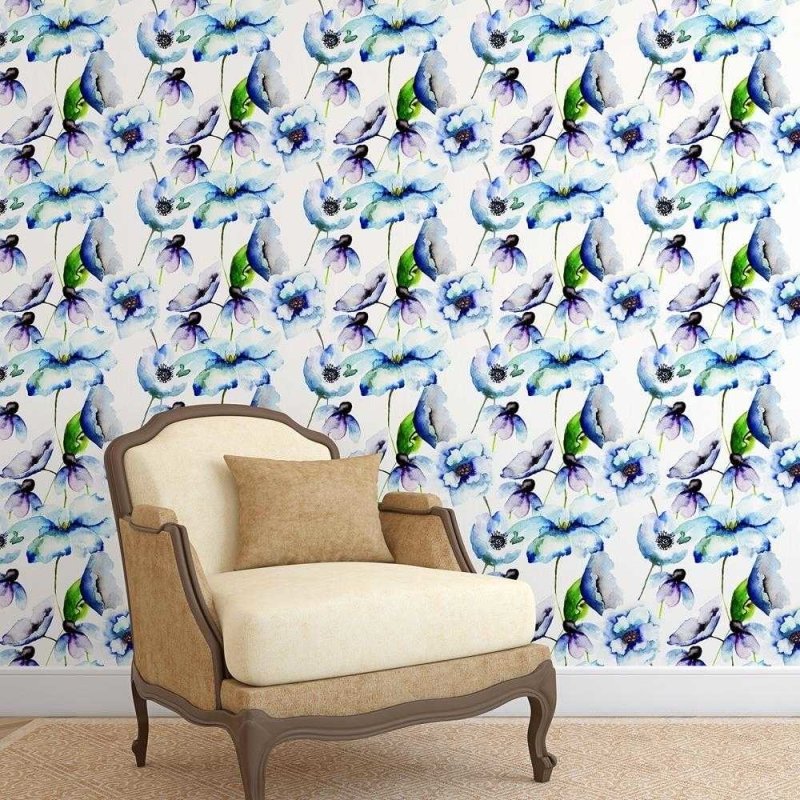 Papel de Parede Adesivo Floral Azul 157556498 - Papel na Parede