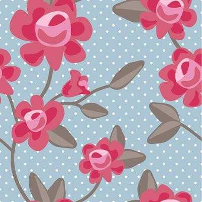Papel de Parede Adesivo Floral Azul e Rosa 849175637 - Papel na Parede