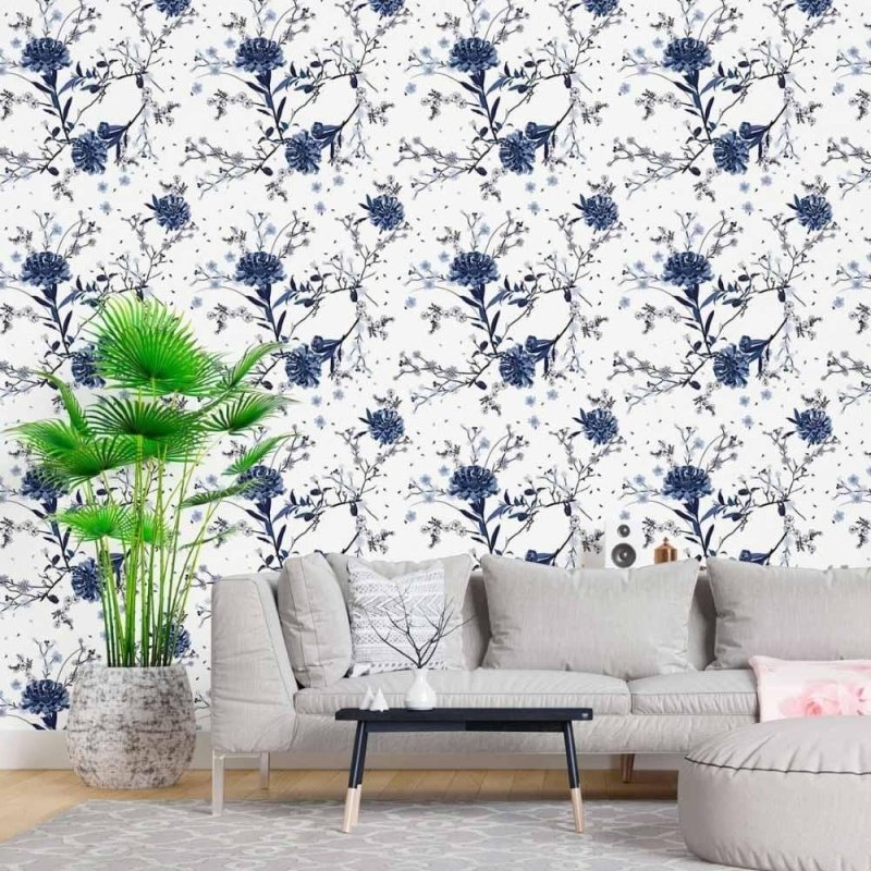 Papel de Parede Adesivo Floral Azul N015094 - Papel na Parede
