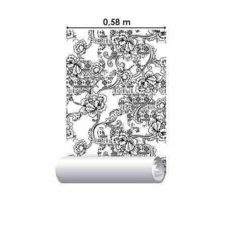 Papel de Parede Adesivo Floral Branco e Preto 509139826 - Papel na Parede