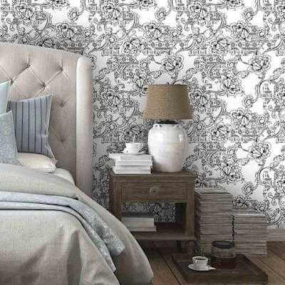 Papel de Parede Adesivo Floral Branco e Preto 509139826 - Papel na Parede