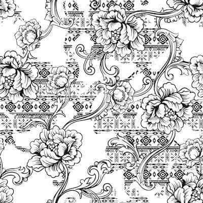Papel de Parede Adesivo Floral Branco e Preto 509139826 - Papel na Parede