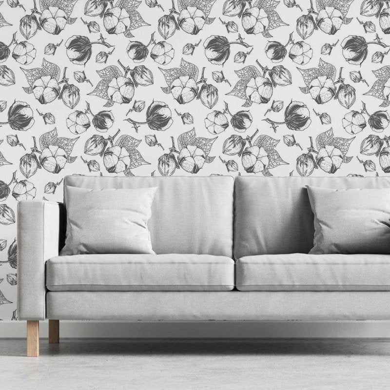Papel de Parede Adesivo Floral branco e preto N03077 - Papel na Parede