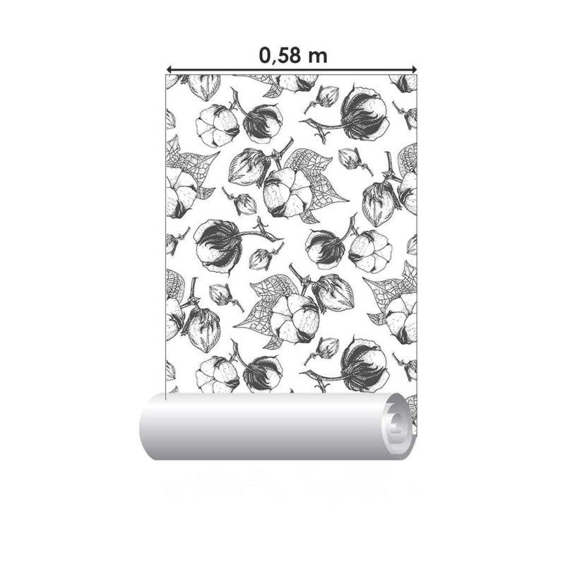 Papel de Parede Adesivo Floral branco e preto N03077 - Papel na Parede