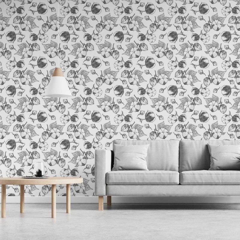 Papel de Parede Adesivo Floral branco e preto N03077 - Papel na Parede