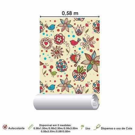 Papel de Parede Adesivo Floral Colorido 1368 - Papel na Parede