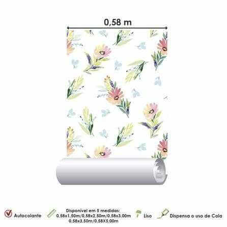 Papel de Parede Adesivo Floral Colorido 289063127 - Papel na Parede
