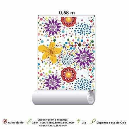Papel de Parede Adesivo Floral Colorido 520 - Papel na Parede