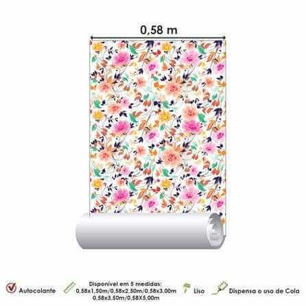 Papel de Parede Adesivo Floral Colorido 539 - Papel na Parede