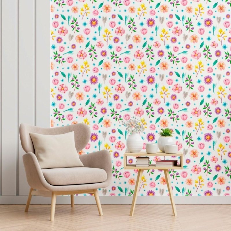Papel de Parede Adesivo Floral Colorido N012145 - Papel na Parede