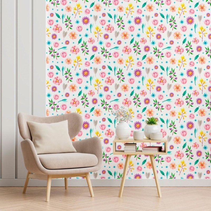 Papel de Parede Adesivo Floral Colorido N012145 - Papel na Parede