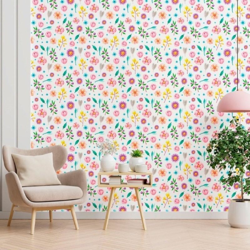Papel de Parede Adesivo Floral Colorido N012145 - Papel na Parede