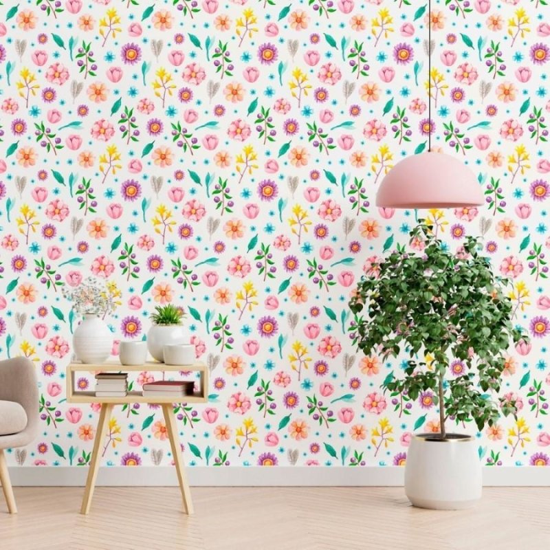 Papel de Parede Adesivo Floral Colorido N012145 - Papel na Parede