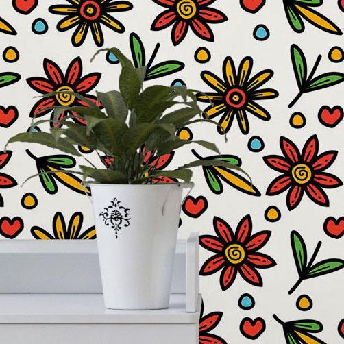 Papel de Parede Adesivo Floral Colorido N017075 - Papel na Parede