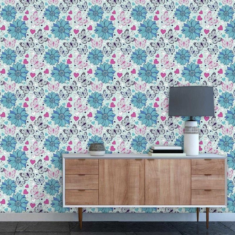 Papel de Parede Adesivo Floral e Borboletas 146209487 - Papel na Parede