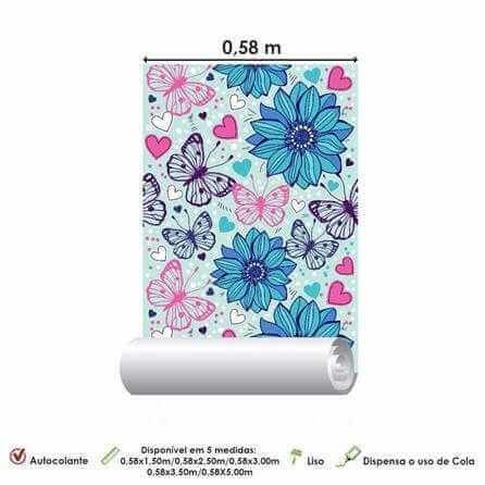 Papel de Parede Adesivo Floral e Borboletas 146209487 - Papel na Parede