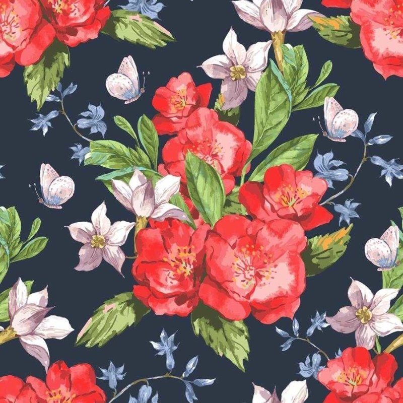 Papel de Parede Adesivo Floral em Fundo Preto N06102 - Papel na Parede