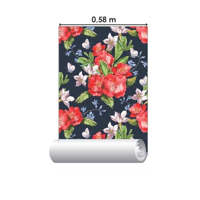 Papel de Parede Adesivo Floral em Fundo Preto N06102 - Papel na Parede