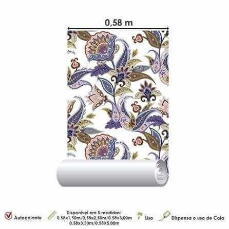 Papel de Parede Adesivo Floral Indiano 363628028 - Papel na Parede