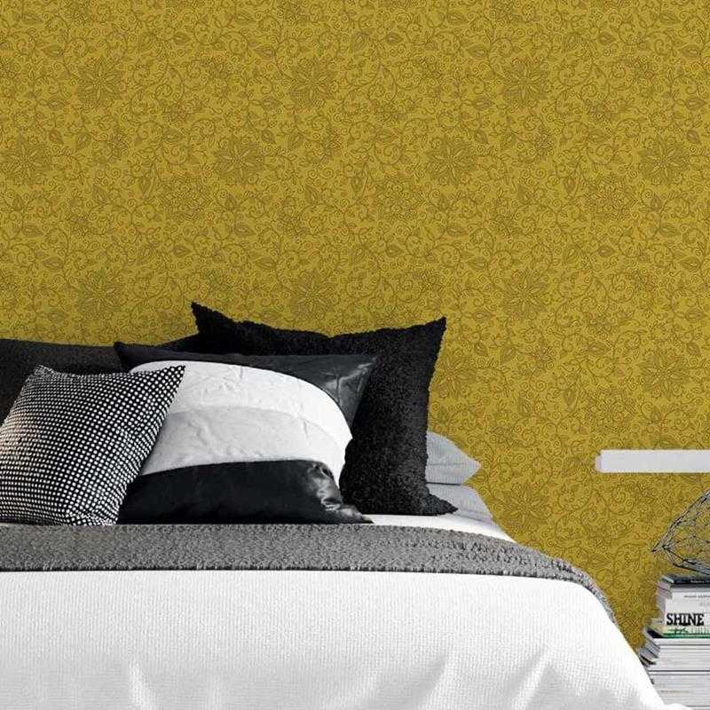 Papel de Parede Adesivo Floral Indoano Amarelo N05249 - Papel na Parede