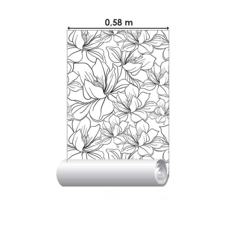 Papel de Parede Adesivo Floral Linhas Preto e Branco N06096 - Papel na Parede