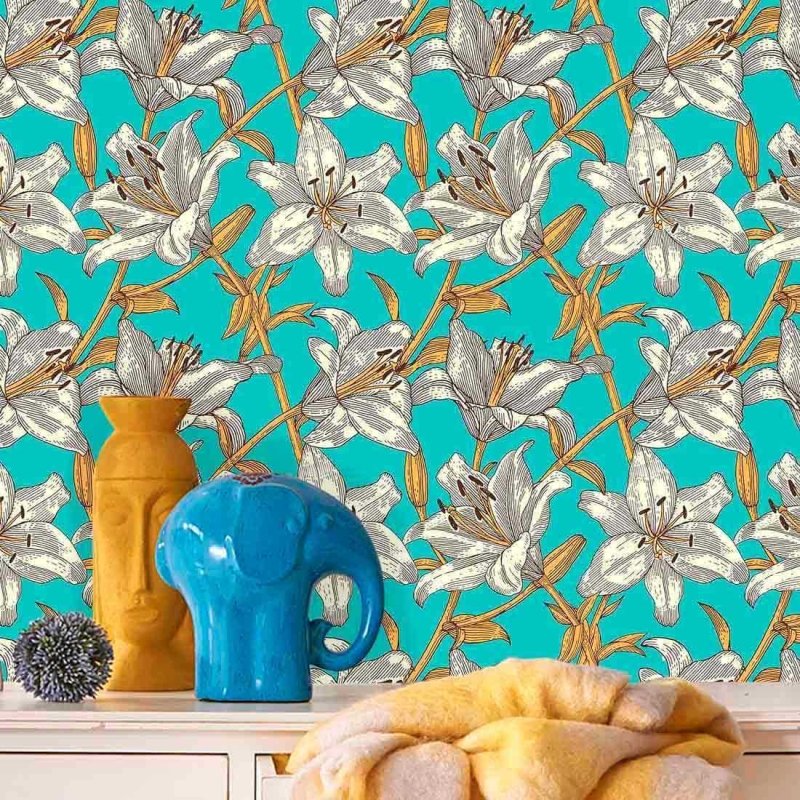 Papel de Parede Adesivo Floral Lírios 80701738 - Papel na Parede