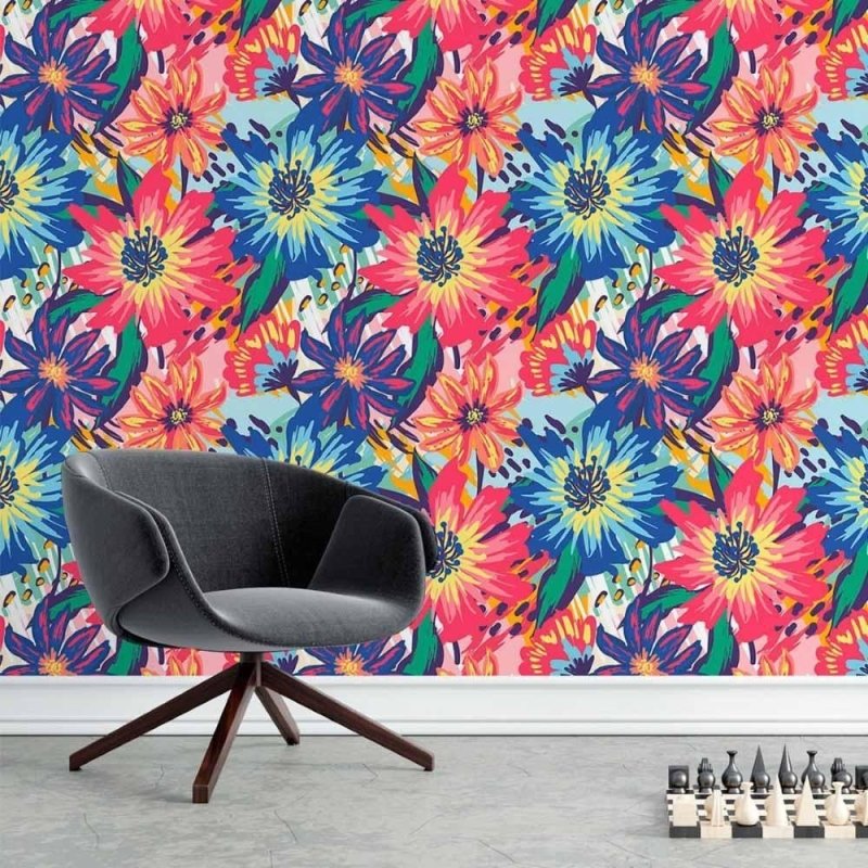 Papel de Parede Adesivo Floral Maxi Colorido N015095 - Papel na Parede