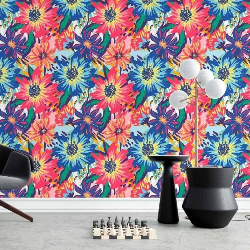 Papel de Parede Adesivo Floral Maxi Colorido N015095 - Papel na Parede