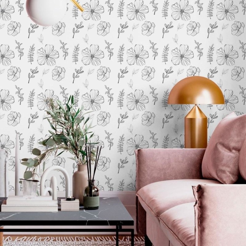Papel de Parede Adesivo Floral Para Colorir N013289 - Papel na Parede