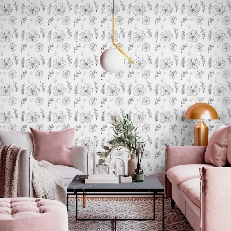 Papel de Parede Adesivo Floral Para Colorir N013289 - Papel na Parede