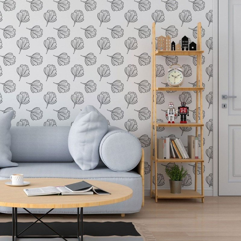 Papel de Parede Adesivo Floral P&B N013119 - Papel na Parede