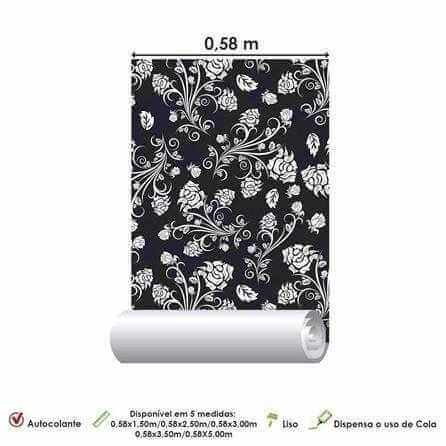 Papel de Parede Adesivo Floral Preto e Branco 283 - Papel na Parede