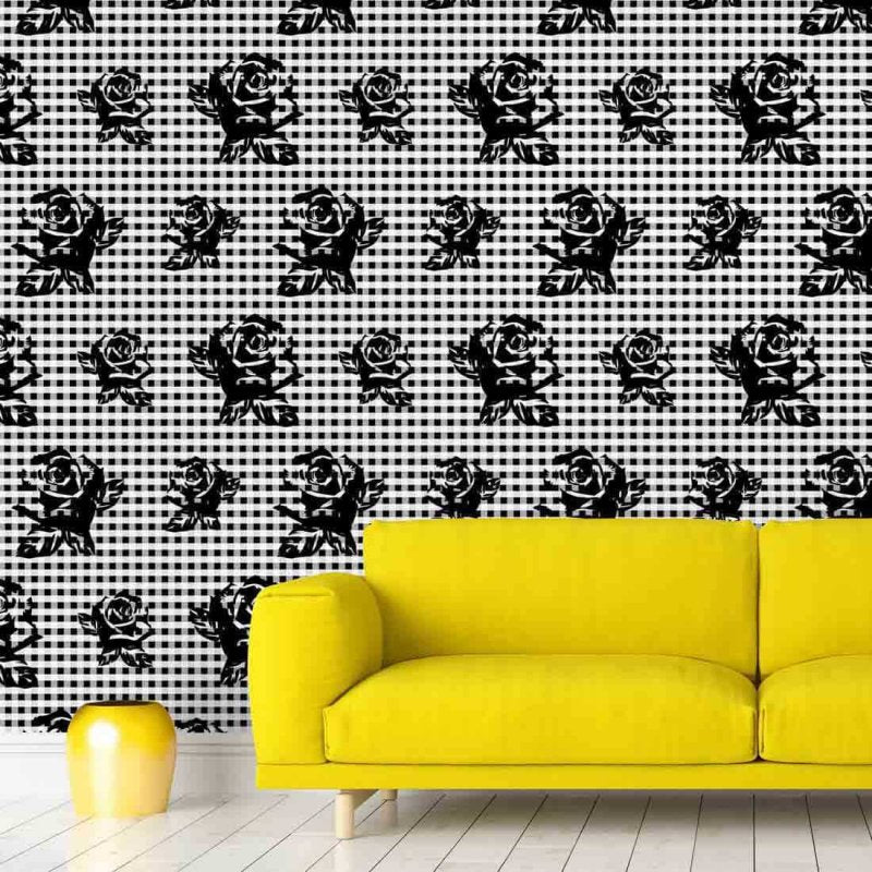 Papel de Parede Adesivo Floral Preto e Branco 855306 - Papel na Parede