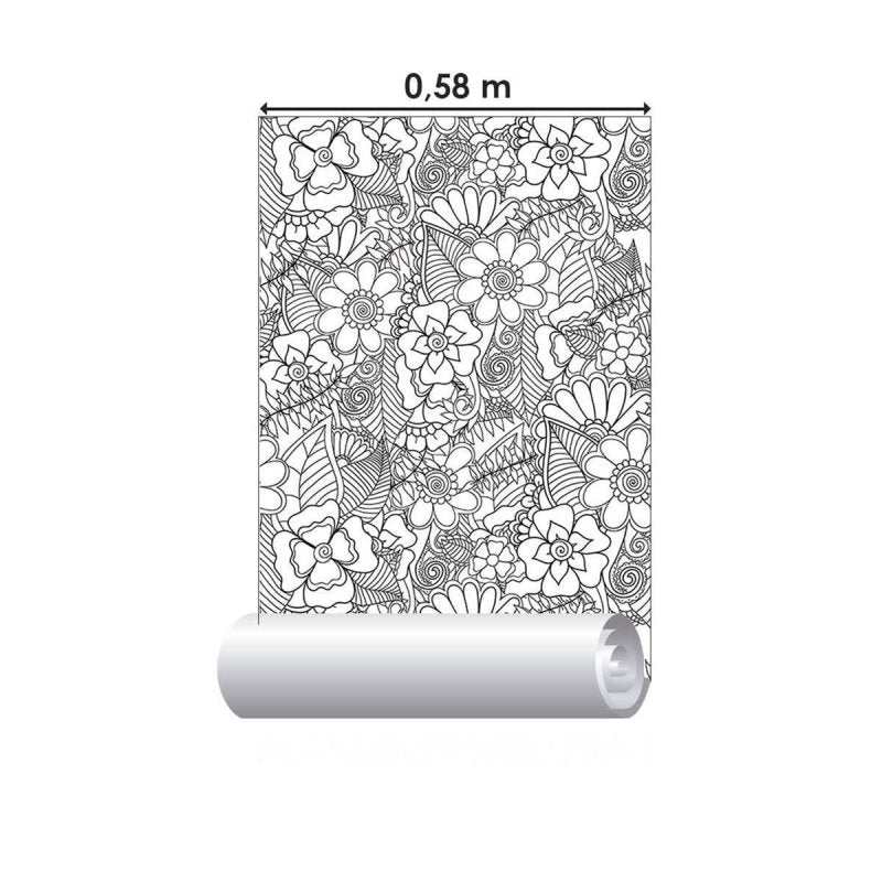 Papel de Parede Adesivo Floral Preto e Branco N010117 - Papel na Parede