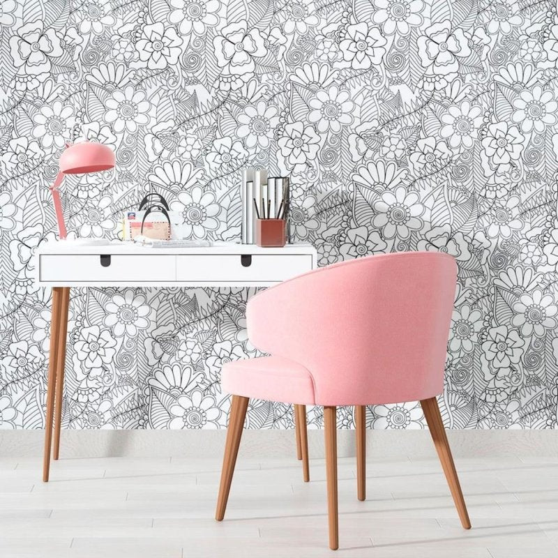 Papel de Parede Adesivo Floral Preto e Branco N010117 - Papel na Parede